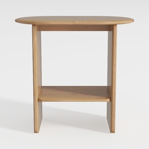 Minimalist Solid Oak Oval Side Table With Lower Shelf 3D Model