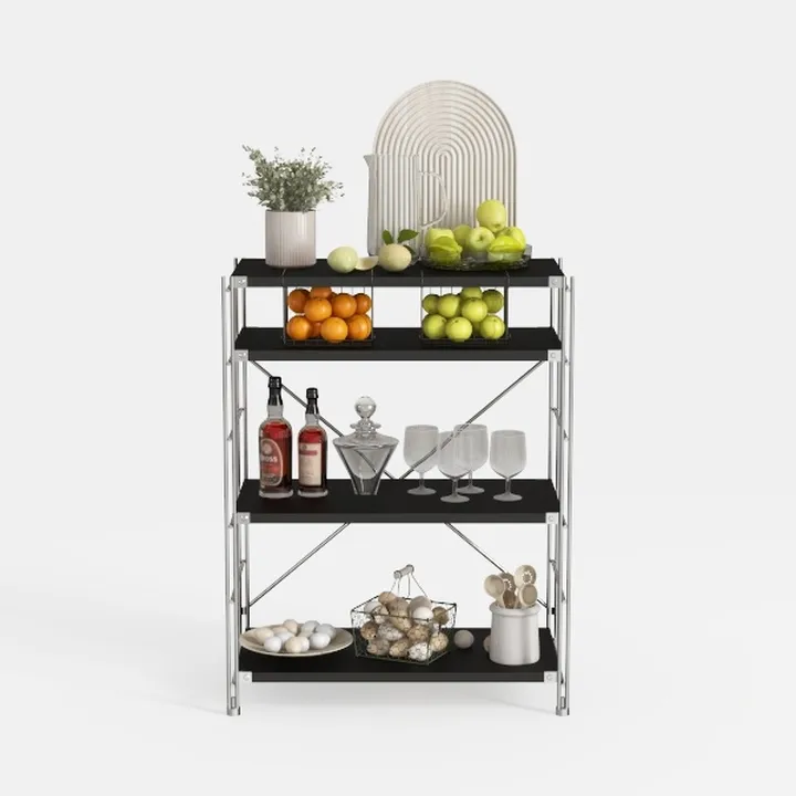 Modern Metal Solid Wood Multi tier Storage Shelf 3D Model