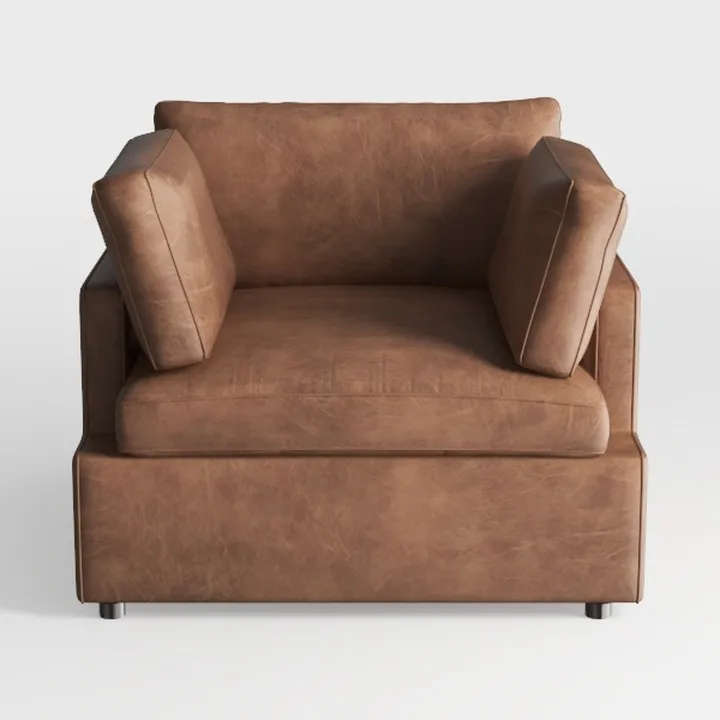 Modern Brown Leather Armchair Minimalist Living Room Furniture 3D Model