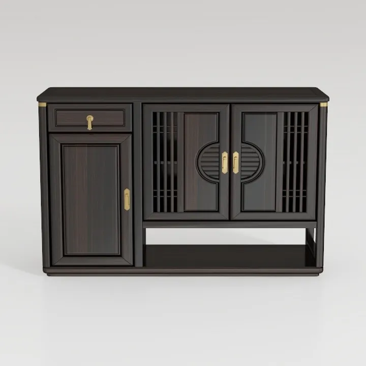 Chinese Style Solid Wood Sideboard Cabinet with Brass Hardware 3D Model