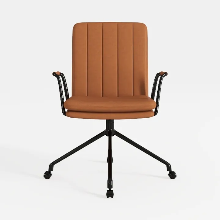 Modern Tan Leather Upholstered Office Armchair 3D Model