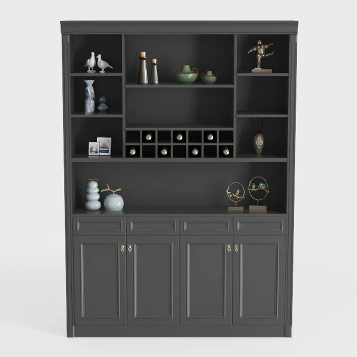Modern Dark Gray Solid Wood Wine Display Cabinet With Storage 3D Model