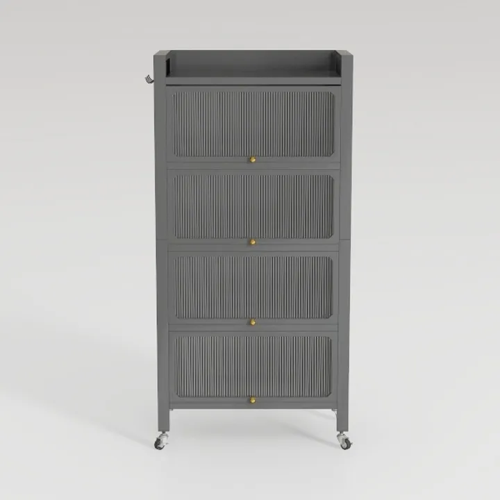 Modern Dark Gray Fluted Metal Rolling Storage Cabinet 3D Model