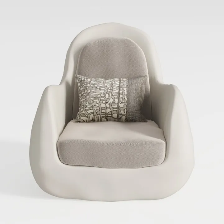 Minimalist Beige Fabric Accent Armchair with Decorative Pillow 3D Model