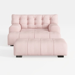 Minimalist Pink Fabric Tufted Chaise Lounge with Ottoman 3D Model