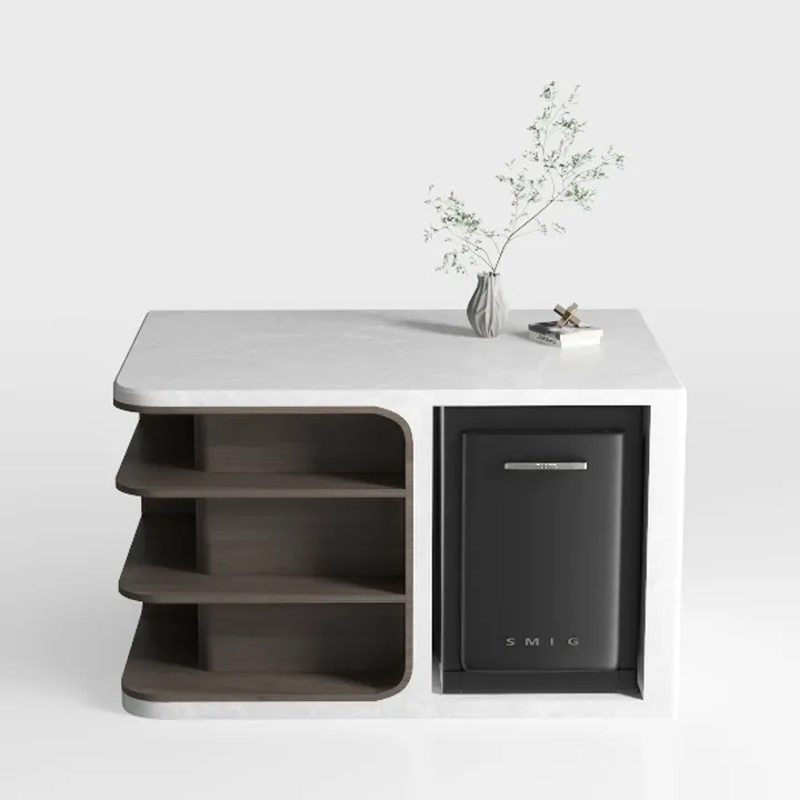 Scrivania moderna bianca con cassetti chiudibili – elegante bancone anteriore per ufficio, atrio, salone di bellezza, supermercato, soluzione funzionale per mobili da reception