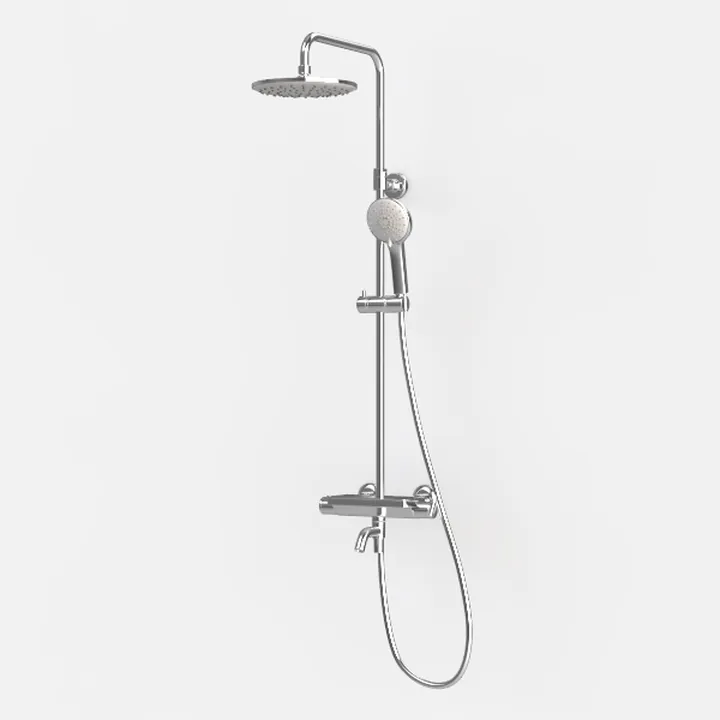 Polished Chrome Dual Head Bathroom Shower System 3D Model