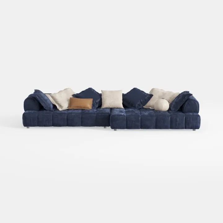 Modern Navy Blue Velvet L Shaped Sectional Sofa 3D Model