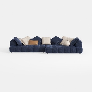 Modern Navy Blue Velvet L Shaped Sectional Sofa 3D Model
