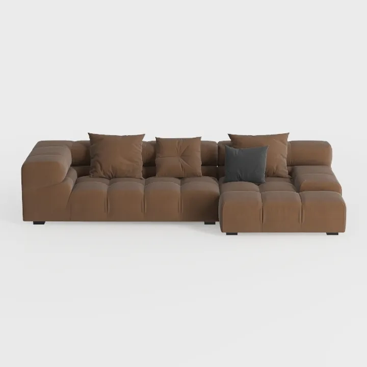 Modern Brown Fabric Tufted L Shape Sectional Sofa 3D Model