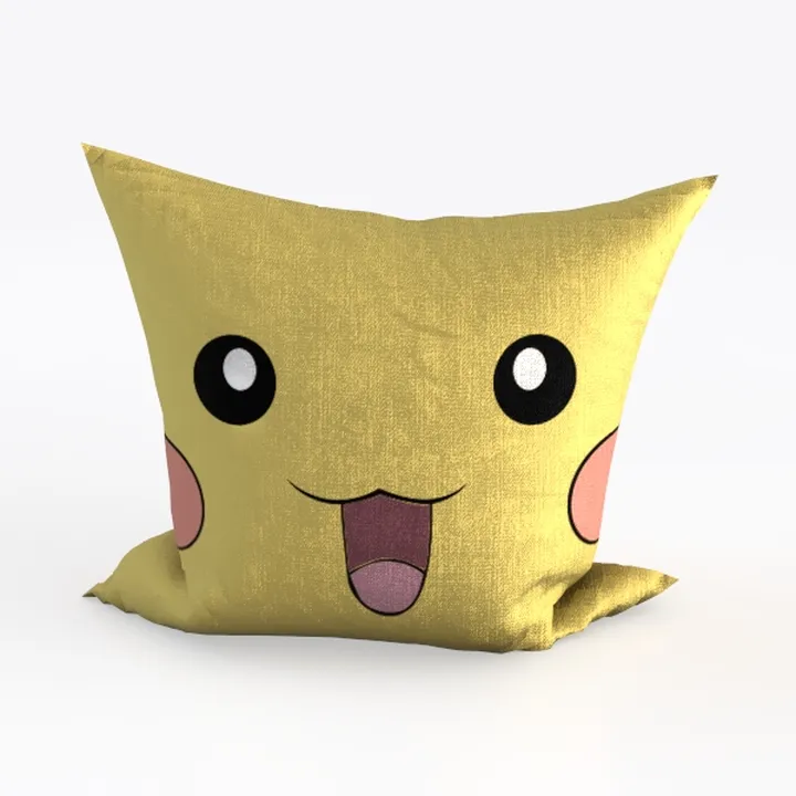 Cartoon Pikachu Print Linen Throw Pillow 3D Model