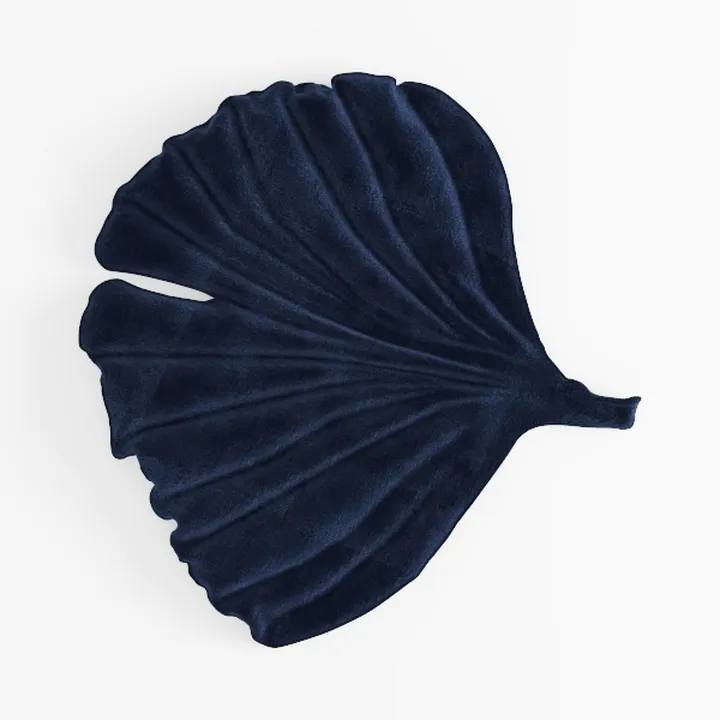 Navy Velvet Ginkgo Leaf Shaped Accent Rug 3D Model