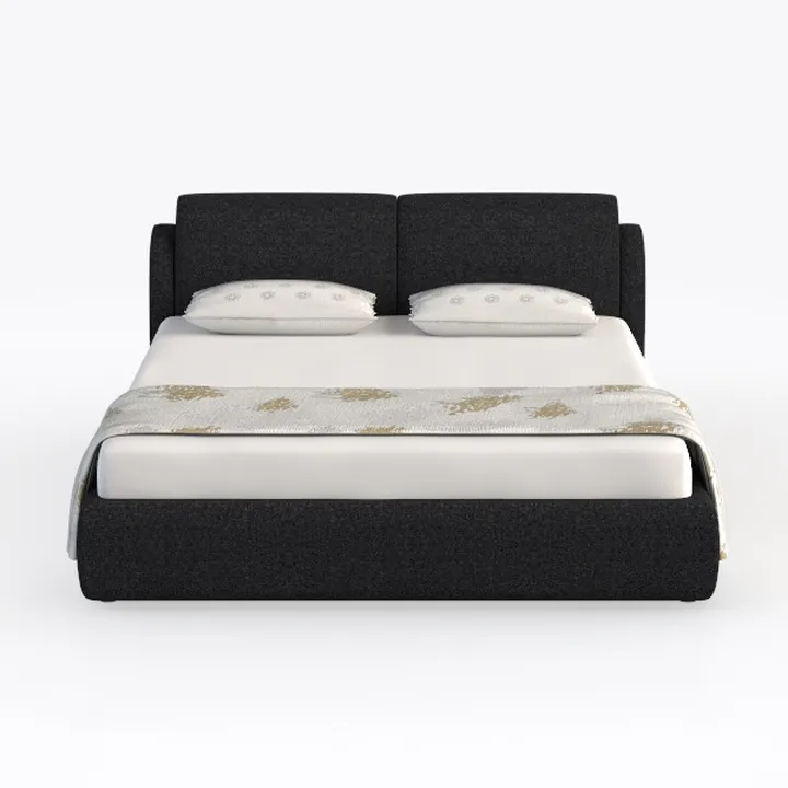 Minimalist Dark Fabric Upholstered King Size Bed 3D Model