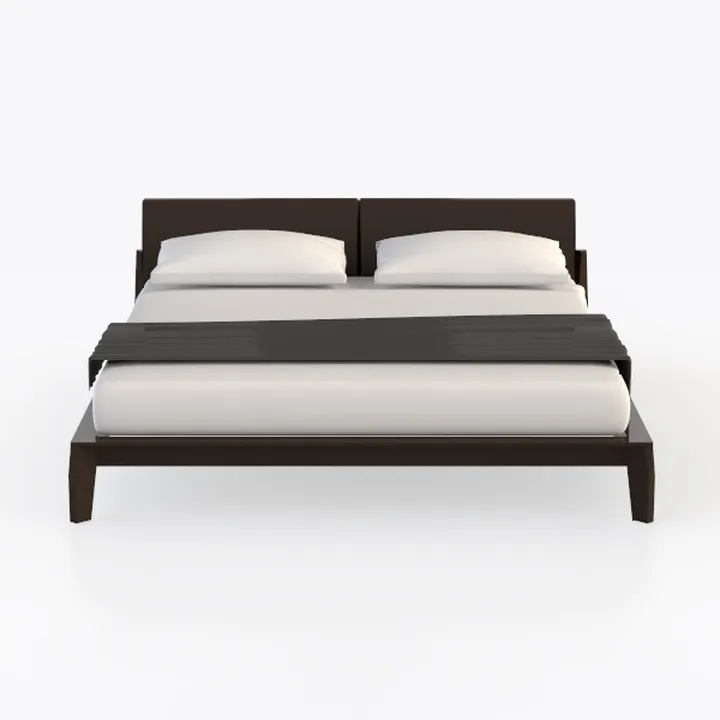 Minimalist Dark Solid Wood Platform Bed 3D Model