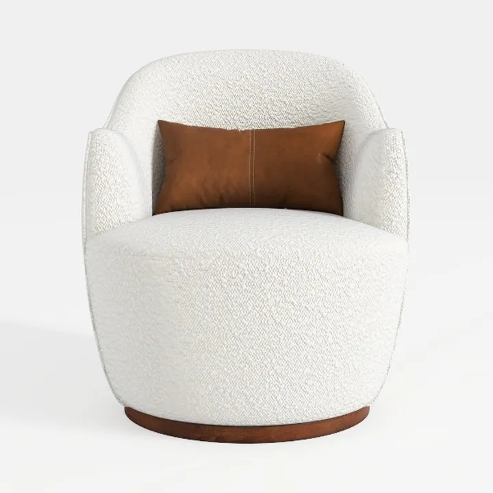 Minimalist Boucle Fabric Swivel Armchair with Leather Throw Pillow 3D Model