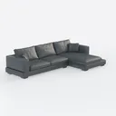 Minimalist Dark Leather Sectional Sofa with Chaise Lounge 3D Model Right 45 Degree View