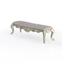 Baroque Tufted Fabric Upholstered Gold Accent Bench 3D Model Left 45 Degree View