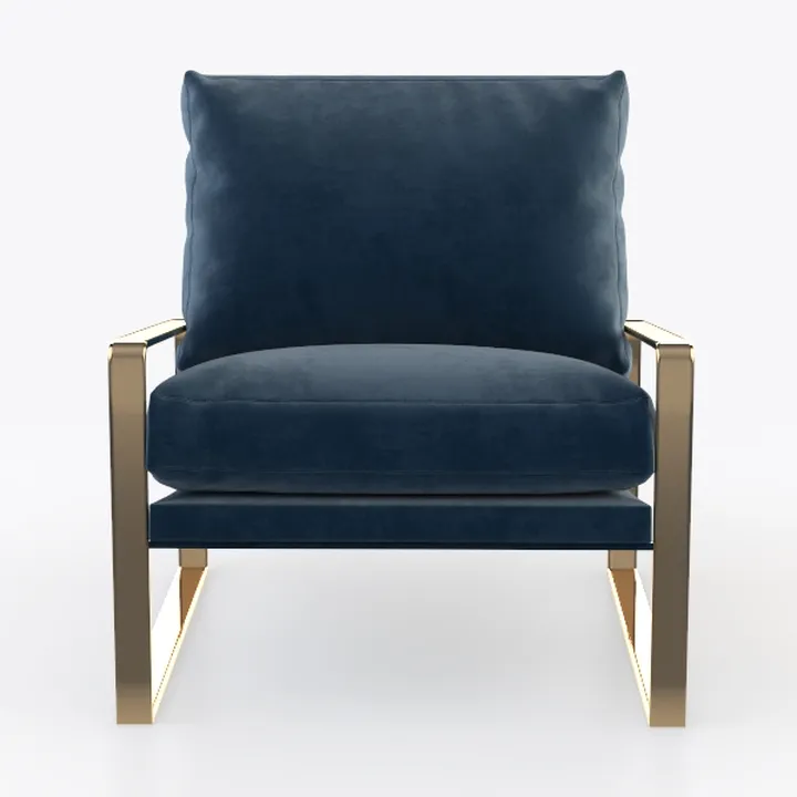 Modern Navy Velvet Gold Metal Frame Armchair 3D Model