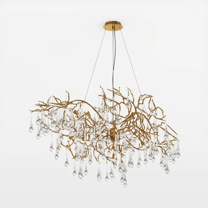 Luxury Gold Metal Crystal Branch Chandelier 3D Model