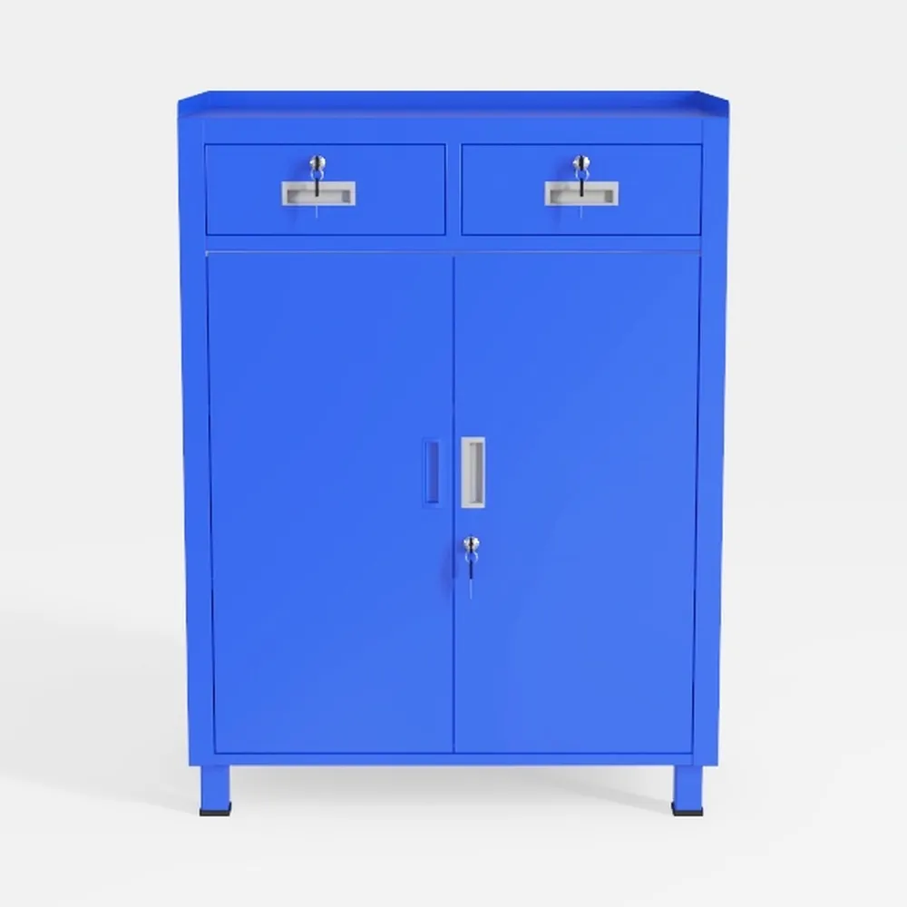 Blue Metal Storage Cabinet with 2 Doors - (25H)
