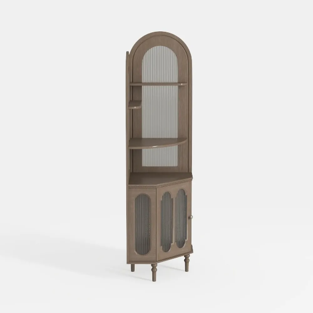 71" Tall Arched Bookcase with Storage, Mid-Century