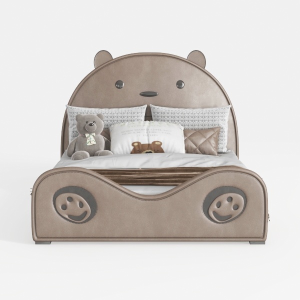 Twin Upholstered Bed with Bear Shape Headboard, Cu