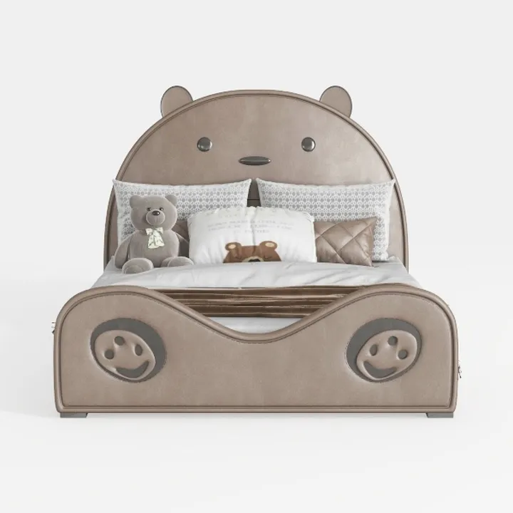Twin Upholstered Bed with Bear Shape Headboard, Cu