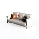Modern Luxury Leather Metal Accent 3 Seater Sofa 3D Model Left 45 Degree View