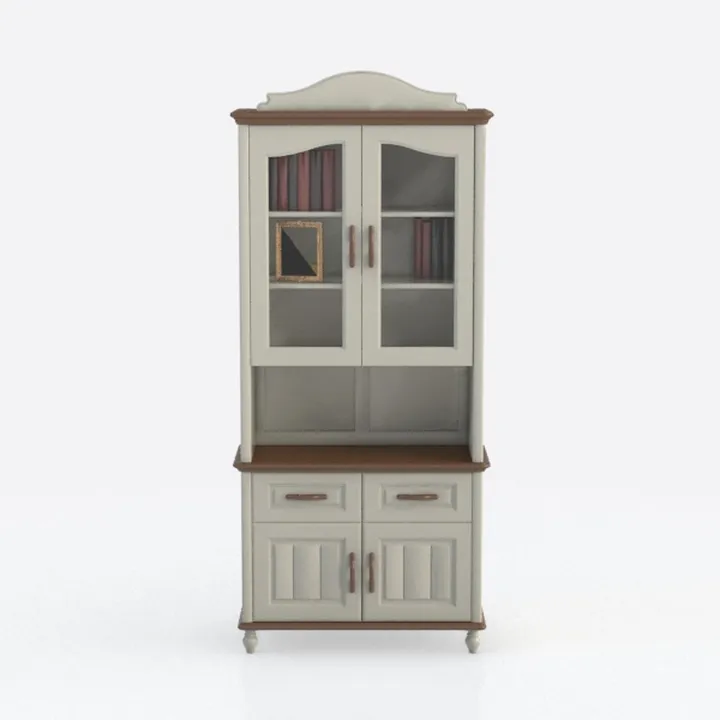 Vintage Two Tone Solid Wood Display Cabinet 3D Model
