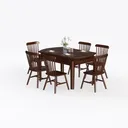 Minimalist Solid Walnut Wood Oval Dining Table Set with Windsor Chairs 3D Model Left 45 Degree View