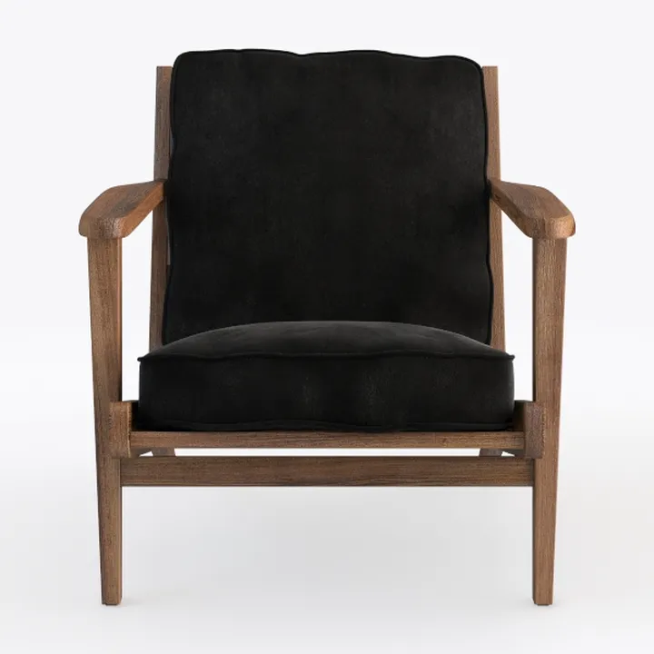 Modern Solid Wood Black Velvet Armchair 3D Model