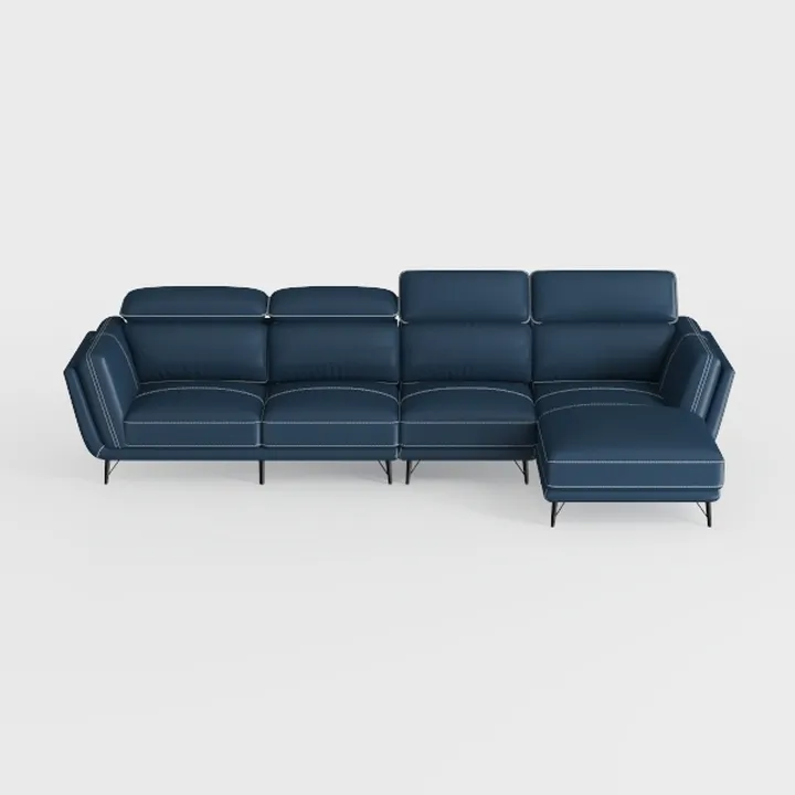 Modern Navy Blue Leather L Shaped Sectional Sofa 3D Model