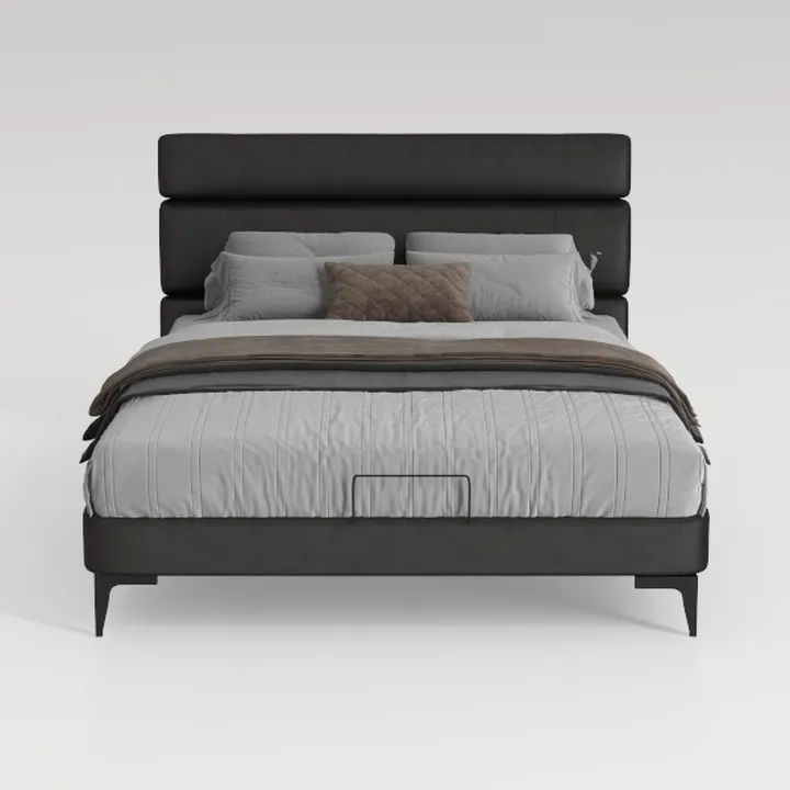 Modern Black Leather Upholstered King Size Bed 3D Model