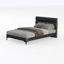 Modern Black Leather Upholstered King Size Bed 3D Model Left 45 Degree View
