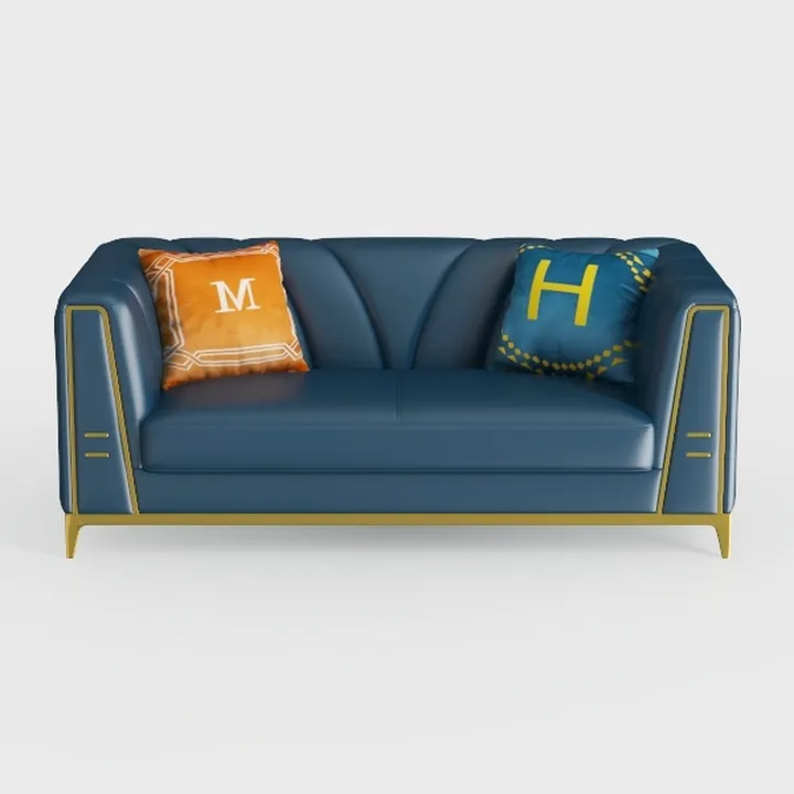 Modern Luxury Leather Loveseat Sofa with Gold Accents 3D Model