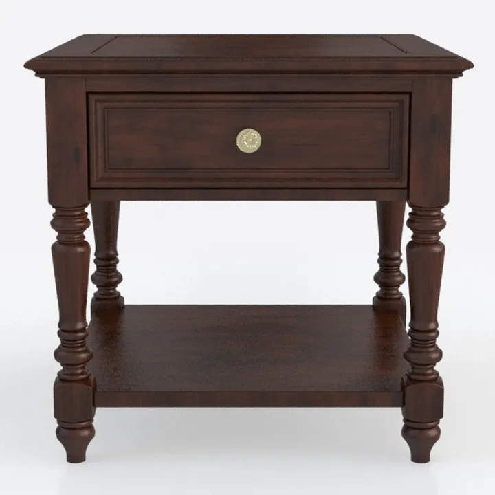 Traditional Solid Wood Nightstand with Drawer and Lower Shelf 3D Model
