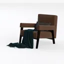 Modern Leather Accent Armchair with Throw Pillow and Blanket 3D Model Left 45 Degree View