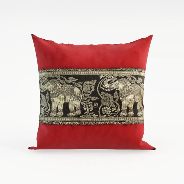 Bohemian Linen Elephant Print Throw Pillow 3D Model