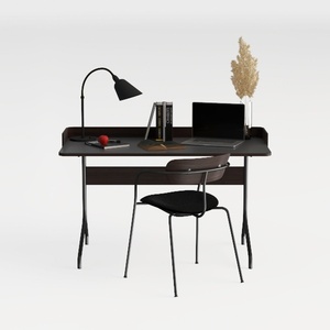 Minimalist Solid Wood Metal Office Desk and Fabric Armchair 3D Model