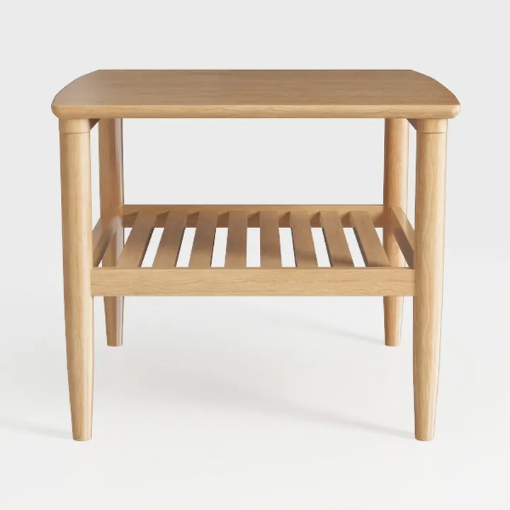 Minimalist Solid Oak Wood Side Table With Open Storage Shelf 3D Model