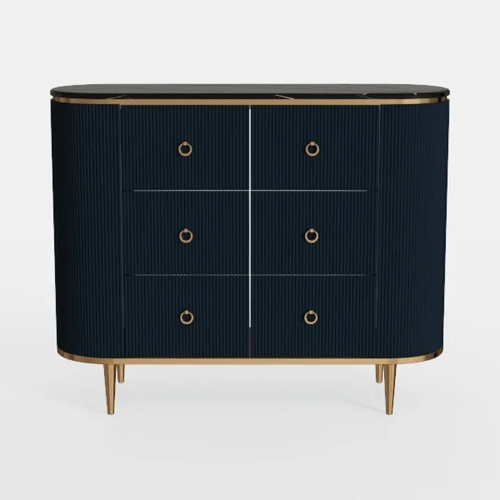 Modern Gold Accent Fluted Navy Blue Wood Dresser Cabinet 3D Model
