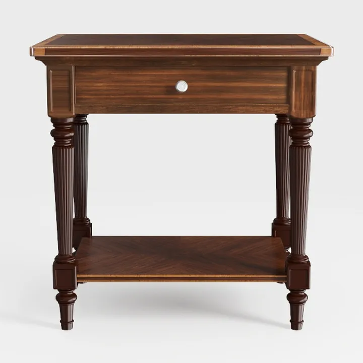 Traditional Walnut Wood End Table with Drawer and Lower Shelf 3D Model