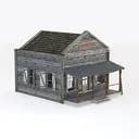 wooden cabin-Snowy Scene Right 45 Degree View