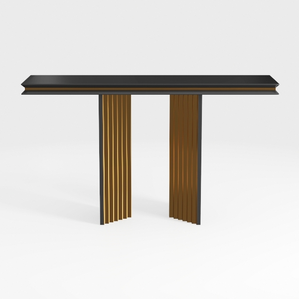 Monaco Black Wood Dining Table with Antique Brass 