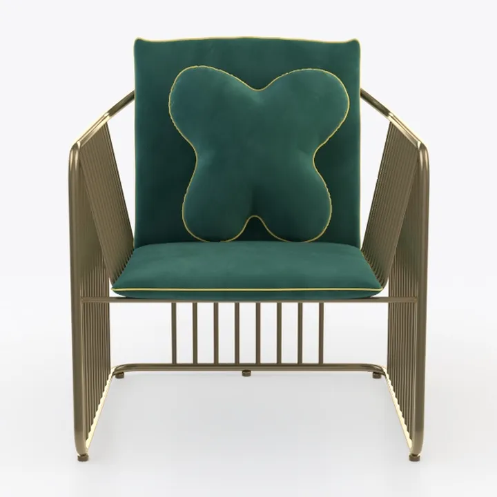 Modern Velvet Gold Metal Armchair with Decorative Butterfly Pillow 3D Model