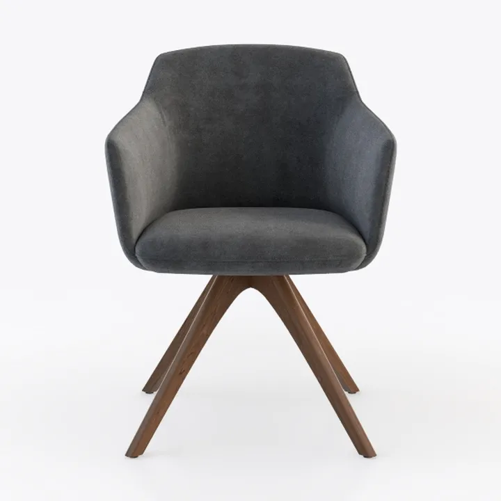 Modern Dark Gray Fabric Walnut Wood Swivel Armchair 3D Model