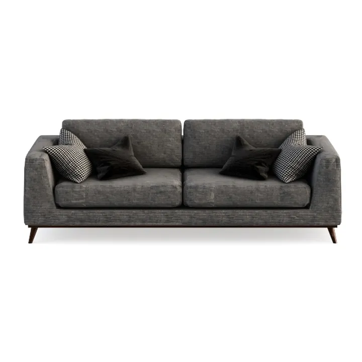 Modern Minimalist Dark Gray Fabric Sofa With Decorative Throw Pillows 3D Model
