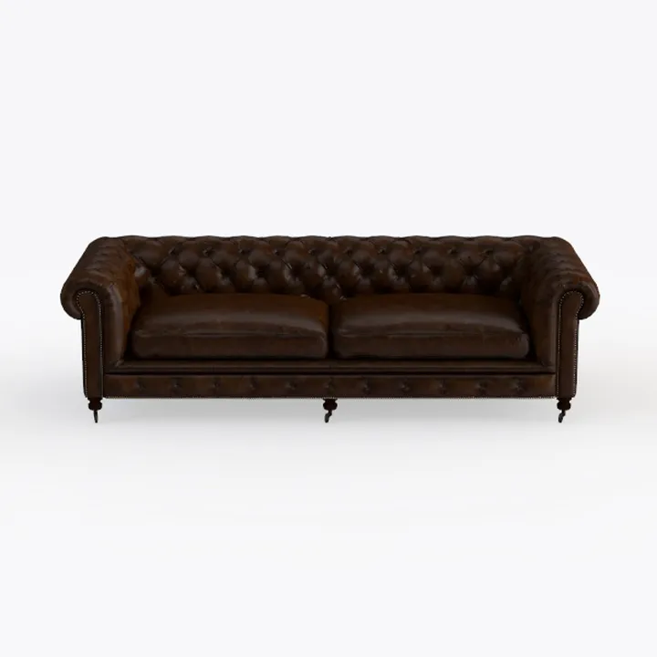 Vintage Chesterfield Brown Leather Sofa Tufted Upholstered 3D Model