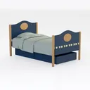 Container Theme Metal Twin Bed, Panel Headboard Right 45 Degree View