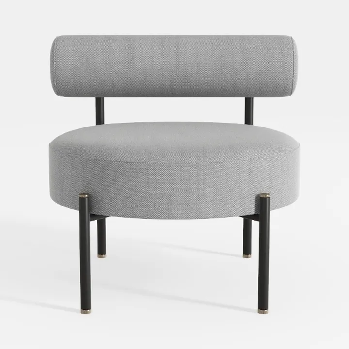 Minimalist Gray Fabric Upholstered Accent Chair with Metal Legs 3D Model